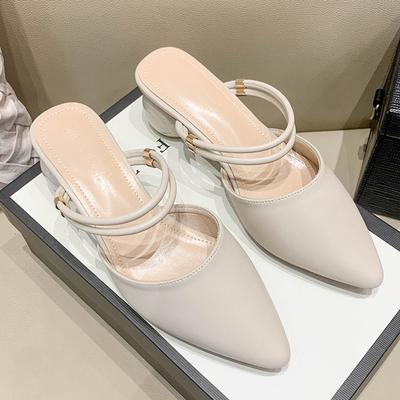 Кожаные туфли на плоской подошве для женской обуви Huizhou на каблуках Су Иньинь носит остроконечные босоножки на высоком каблуке с такими же классными тапочками