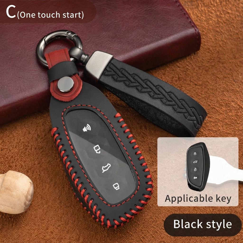 Leather Key Fob Cover for Haval Great Wall H1 H2 H4 H5 H6 H7 H8 H9 F5 F7 F7x M6 4 Button Smart Remote Key Case Protector
