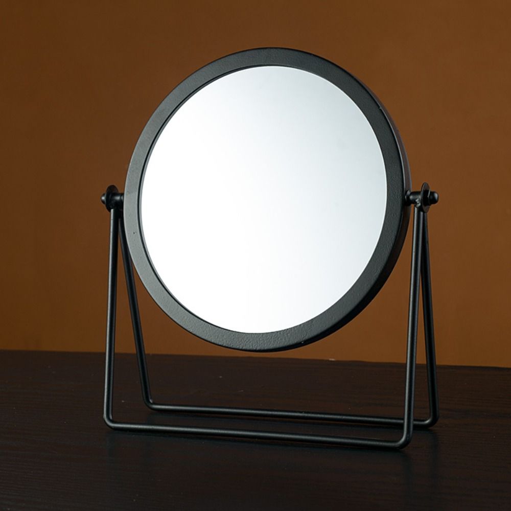 Metal Makeup Mirror with Stand Round Dressing Mirror Retro Desktop Mirror  Bedroom