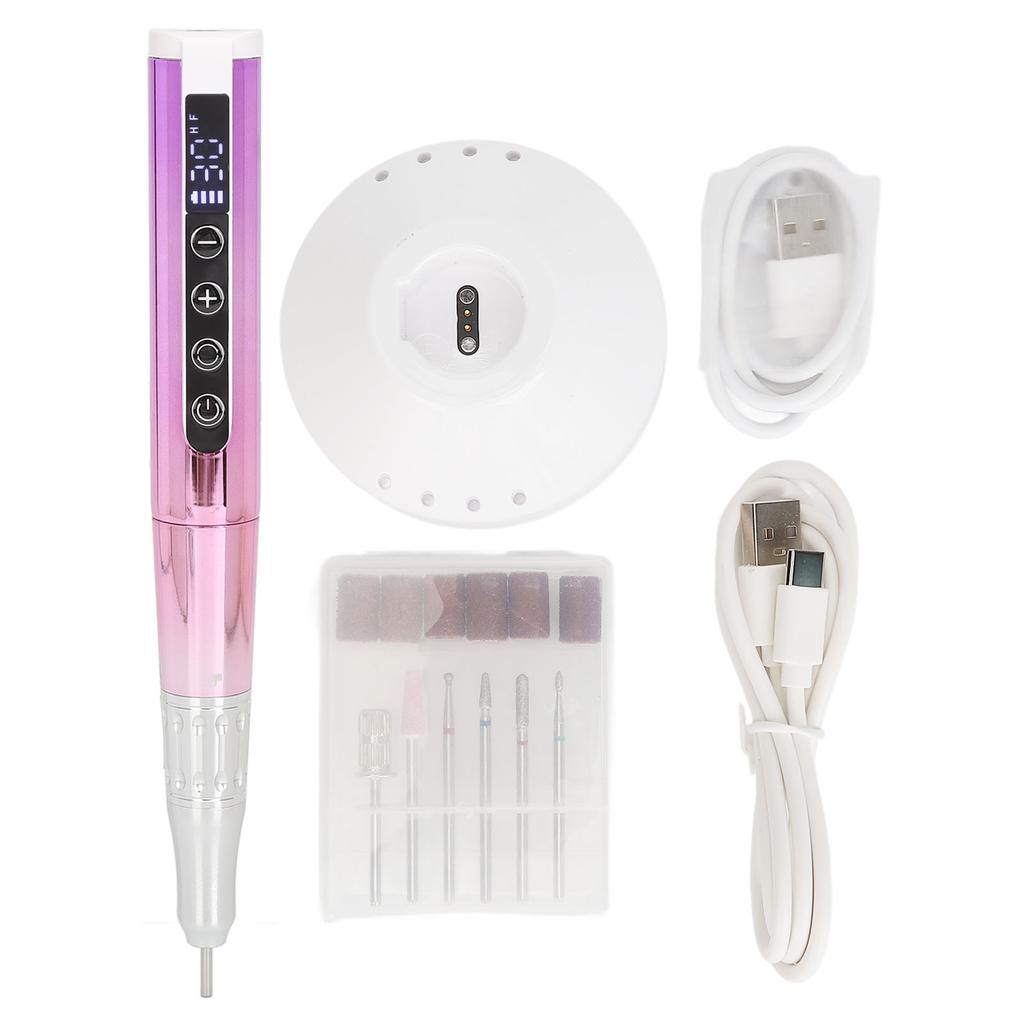Electric Nail Drill Pen Coreless Motor 30000RPM High Speed Adjustable Nail File Set with 6 Drill