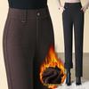 Women's High-Waisted Fleece-Lined Straight-Leg Pants, New for Autumn/Winter 2024, Plus Size Available, Warm Casual Mom Trousers.