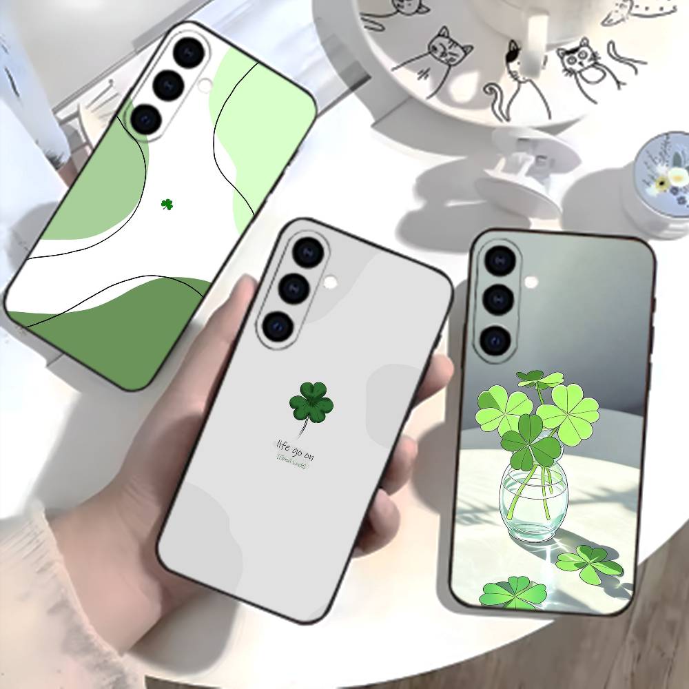 Чехол для телефона Samsung Galaxy A73, 21, 22, 32, 71, 53, 52, 51, 80, 5G с четырехлистным клевером, мягкий, черный.