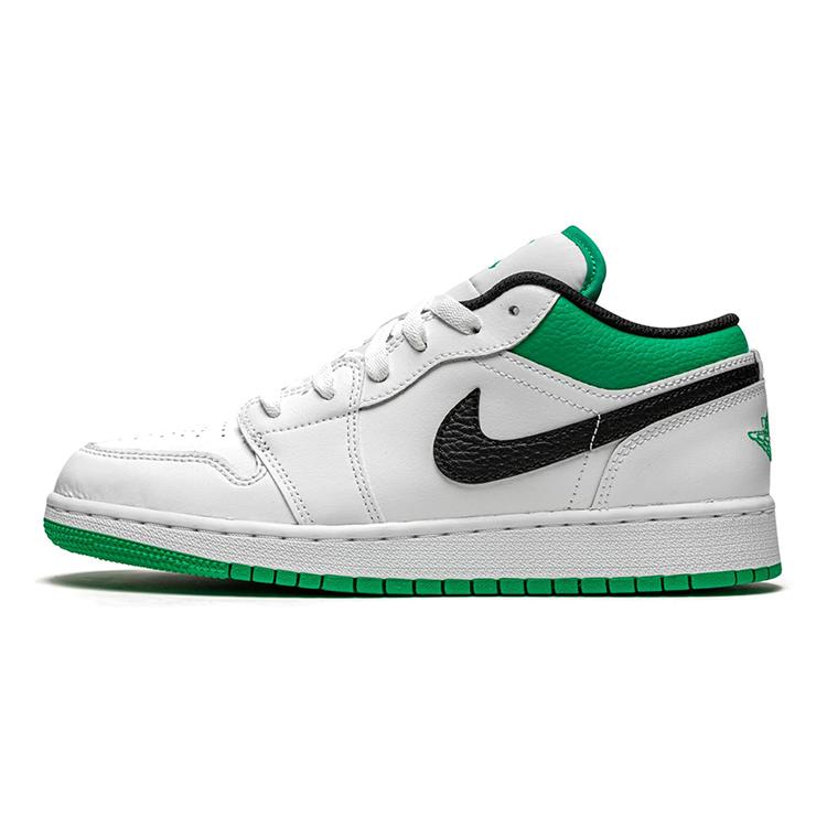 Jordan 1 Low White Lucky Green Tumbled Leather GS 553560-129