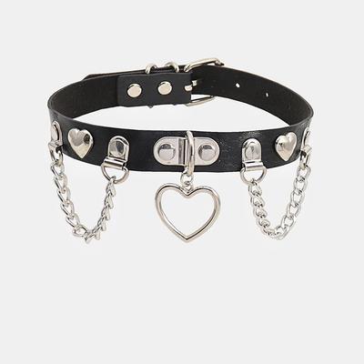 Трансграничный панк чокер из кожи с кисточкой в виде сердца - Ожерелье в стиле темного ночного клуба и рока