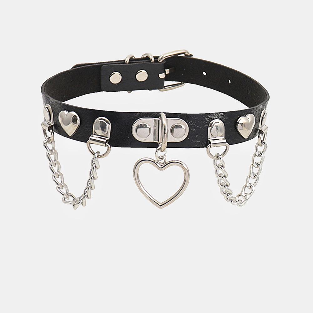 Трансграничный панк чокер из кожи с кисточкой в виде сердца - Ожерелье в стиле темного ночного клуба и рока