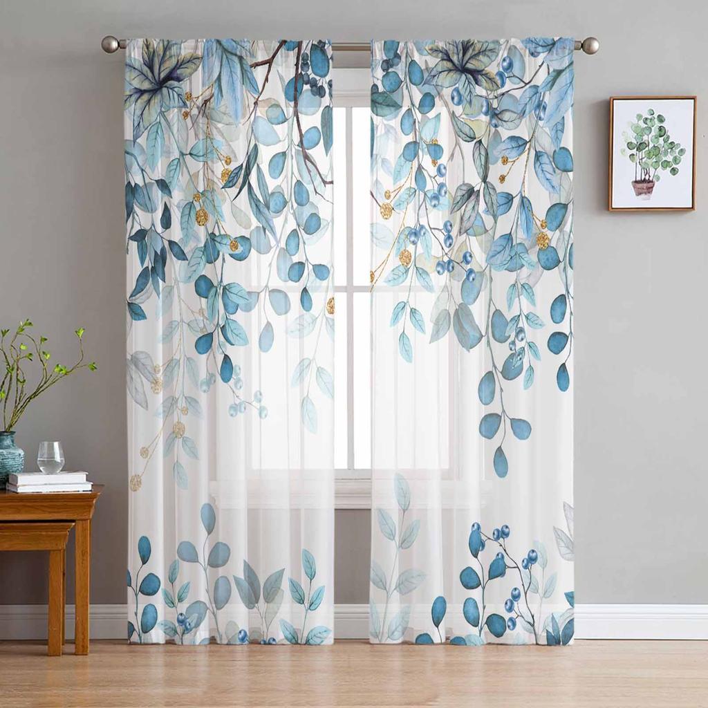 Abstract Sage Green Leaves Branches Sheer Curtains for Living Room Decoration Window Curtain Kitchen Tulle Voile Organza Drapes