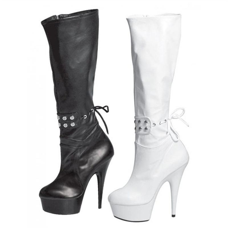 Модные женские сапоги, клейкий эластичный круглый носок, высокое голенище, супервысокий каблук, средний размер, длинные сапоги, женские модные черные сапоги, водонепроницаемая таблица