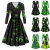 Ladies Fashion Casual St. Patrick's Day Print Long Sleeve V-neck Sexy Dress