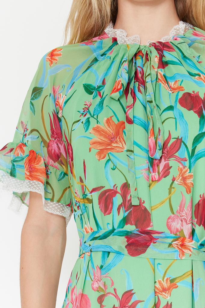 Женское модное новое платье-хиджаб с зеленым цветочным принтом и короткими рукавами с рюшами и подкладкой из шифона