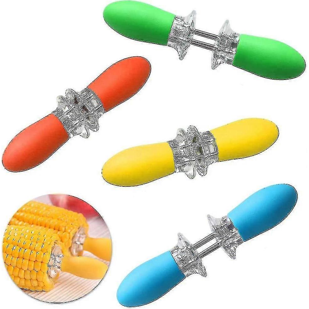 4 Pairs Corn Holders,stainless Steel Corn Holders Fork Skewers With Silicone Handle(h-4)