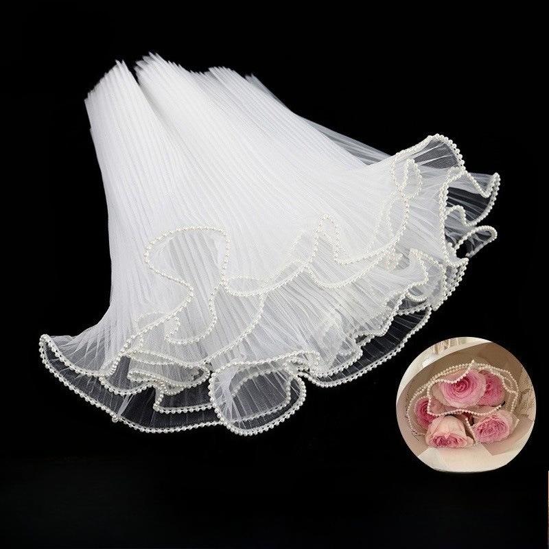 4Yards Flower Bouquet Wrapping Pearl Wave Yarn Rose Florist Packaging Lace Mesh Material Wedding Party Gift Decoration Supplies