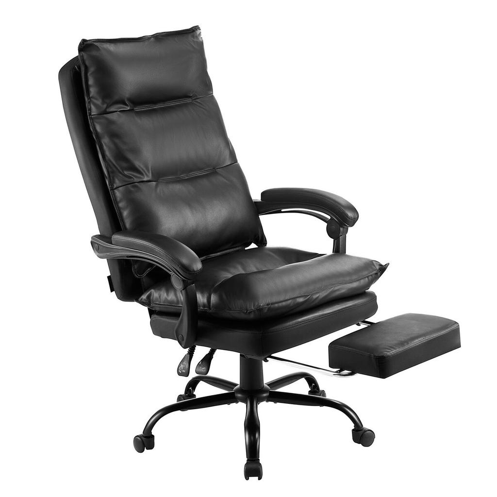 Executive Office Chair High Back Chair with Footrest Lumbar Pillow Black