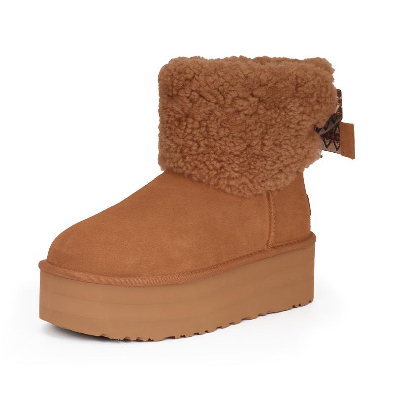 UGG Удобные повседневные короткие зимние ботинки из коровьего спилка на толстой подошве, женские коричневые 1158267-CHE
