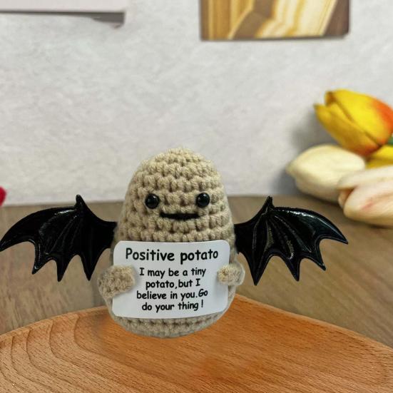 Positive Christmas Crochet Doll with Encouraging Card Emotional Support Handmade Knitting Santa Hat Potato Pickle Decoration Ornament Stress