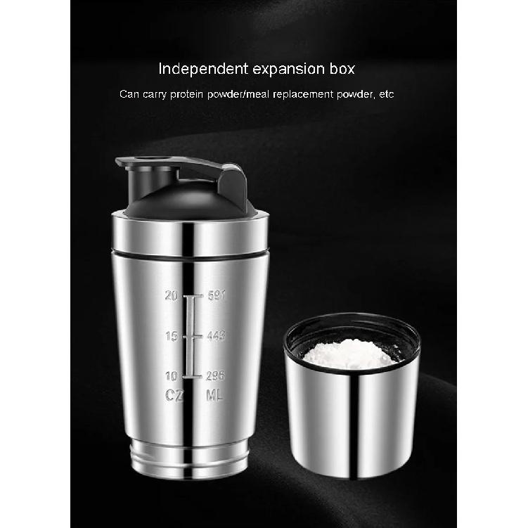 Single-layer Stainless Steel Double Section Shaking Cup with Scale Storage Tank Fitness Protein Powder Mixing Cup 304