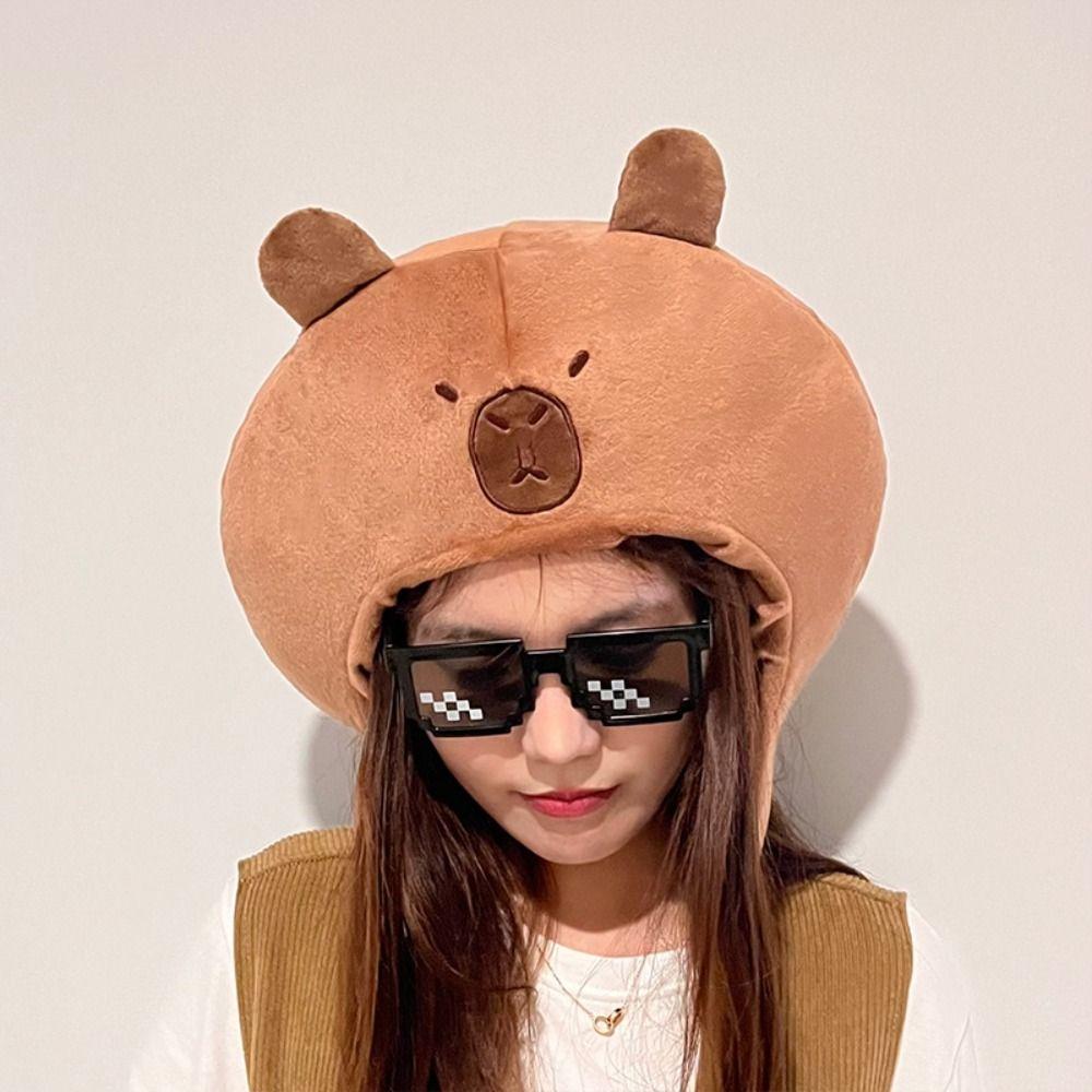 Плюшевый головной убор капибары, милая плюшевая кукла капибары, зимние шапки, плюшевая шапка капибары, дети