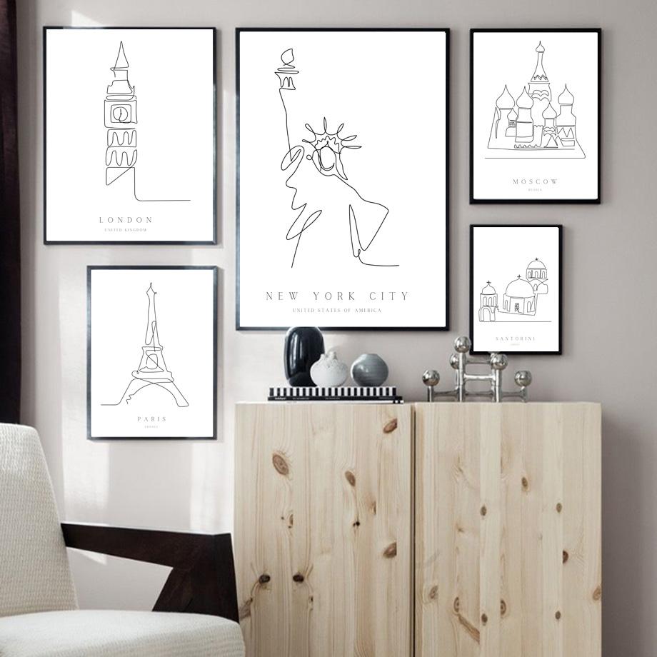 Нью-Йорк, Рим, Колизей, Амстердам, Париж, Башня, линия, настенная живопись, холст, картина, скандинавский постер, Декор, фотографии для гостиной