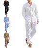 Plus Size Mens Casual Linen Two Piece Sets Europe Style Vintage Basic Tops and Solid Pants Suit Male Beach Tracksuits Set