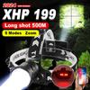 XHP199 перезаряжаемый налобный фонарь высокой мощности, фонарик для рыбалки, водонепроницаемый налобный фонарь, аккумулятор 18650