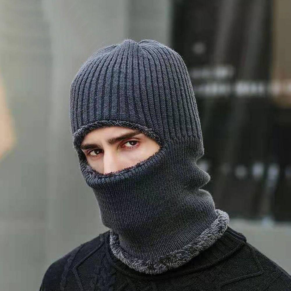 Breathable Men's Hat Scarf Balaclava Woolen Yarn Knitted Hat Fashion Winter Protection Cap