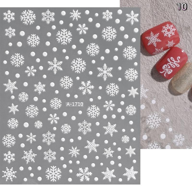 Winter Snowflake Christmas Nail Art Sticker White 3D Relief Adhesive Nail Art Decoration Sticker Nail Charm Manicure Decals
