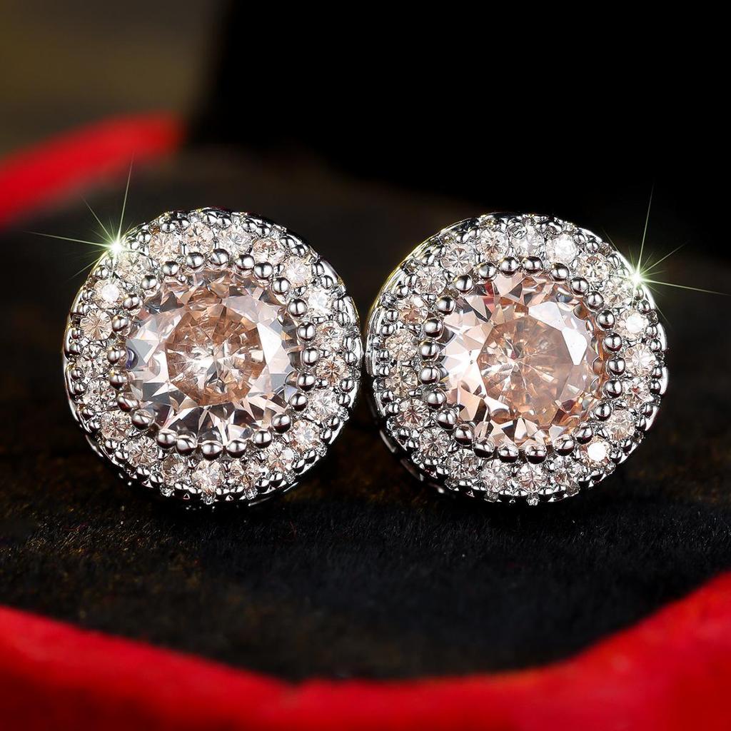 Новые серьги-пусеты круглой формы с полным бриллиантом в гонконгском стиле для женщин - Европейский и американский высококлассный полый дизайн, инновационные и стильные украшения