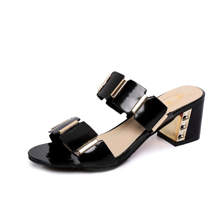 Women's Chunky Block Heeled Sandals Two Strap Mid High Heels Round Open Toe Slip On Backless Slides Summer Mules Dressy Sandals Pumps Shoes for Women