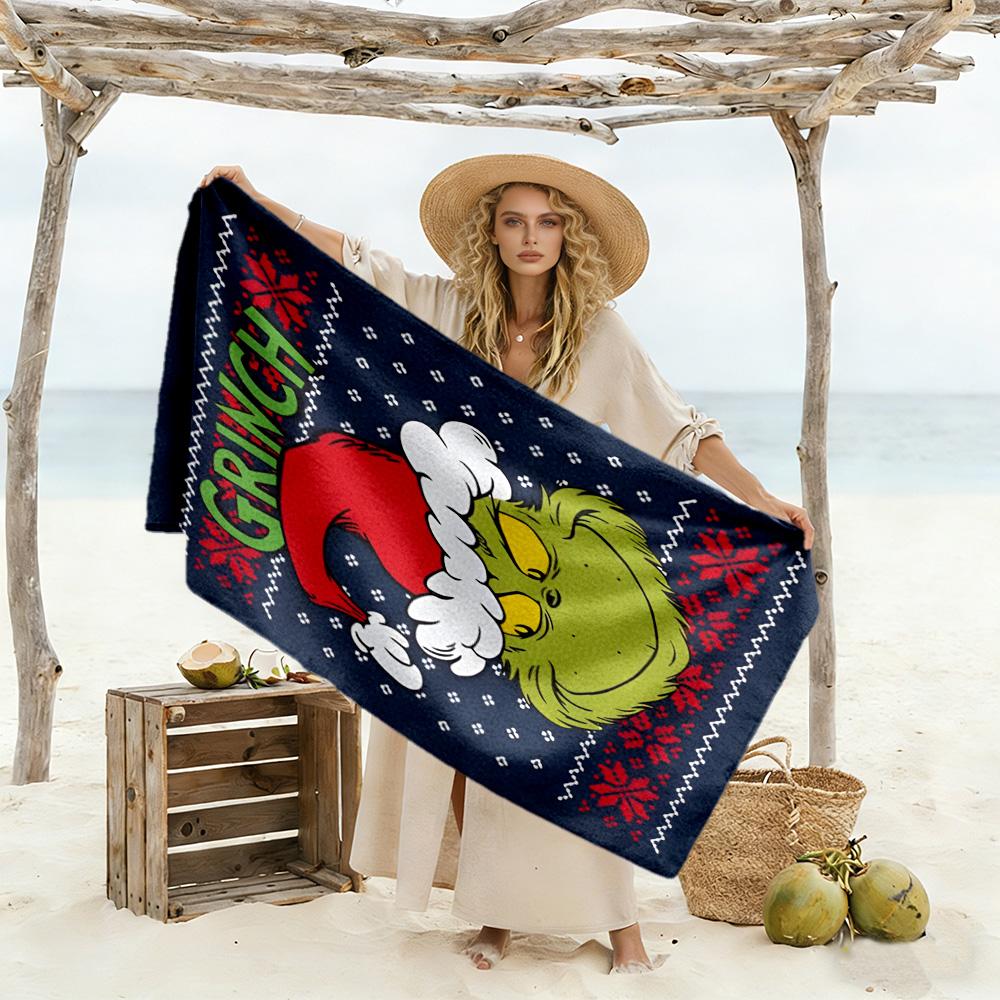 Grinch Christmas Celebration cozy beach towel lightweight for Outdoor Daily Use Bath Accessory Perfect Gift for Friends & Family
