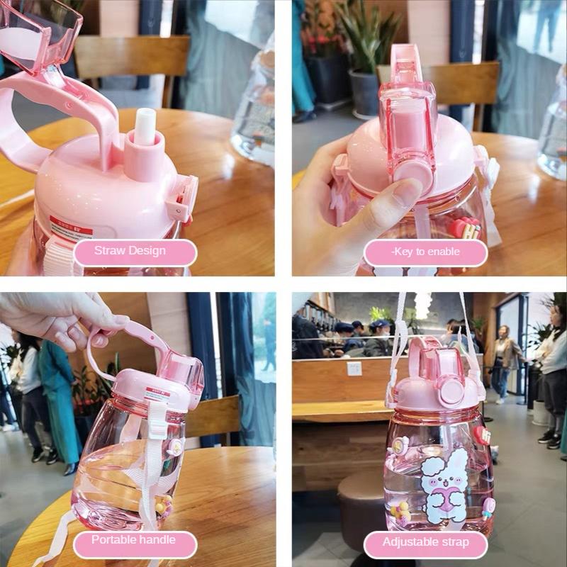 1300 мл большая емкость для спорта на открытом воздухе, бутылка для воды с соломенным ремешком, креативная милая наклейка, портативная пластиковая детская чашка для воды