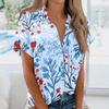 Women's Short Sleeved Shirt, Daily Fashion Printed Button Top, Chest Pocket Cardigan
