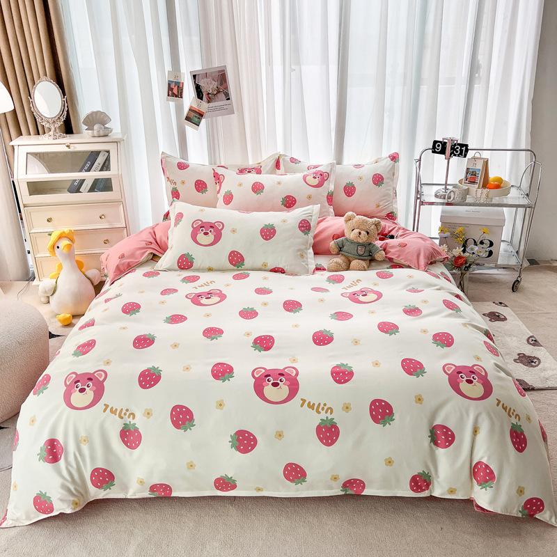 Simple Bedding Washed Cotton Four-piece Set Pastoral Bed Sheet Quilt Cover Bedding Three-piece Set