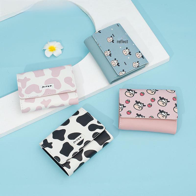 Женский мини-кошелек тройного сложения с отделениями для нескольких карт - кошелек для монет из коровьей кожи в японском и корейском стиле