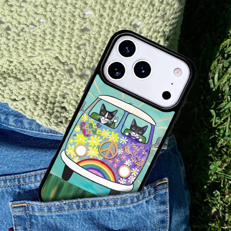 Hippy Peace Bus Cat phone case cover Compatible with for IPhone 17air 16e 15 14 13 12 11Pro Max 17 Air