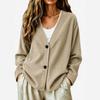 2026 cross-border autumn European and American new women's clothing loose V-neck corduroy knitted cardigan long-sleeved casual jacket women
