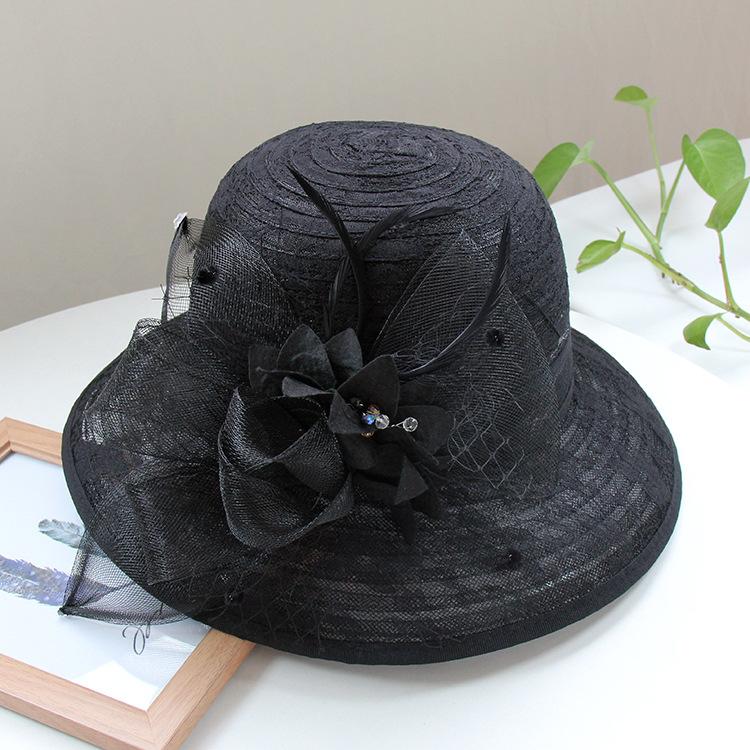 Ladies Lace Mesh Flower Top Hat Summer Shading Foldable Sunscreen Basin Hat Outdoor Big Edge Beach Sun Hat