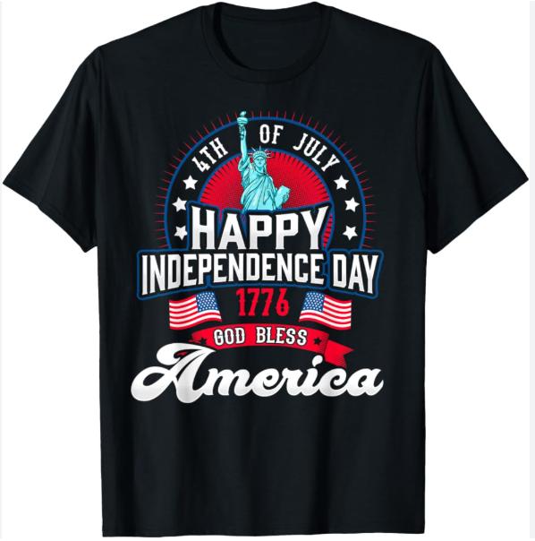 Statue Of Liberty 4th Of July Graphic Cotton Tshirt Patriotic God Bless America Holiday Casual Tee