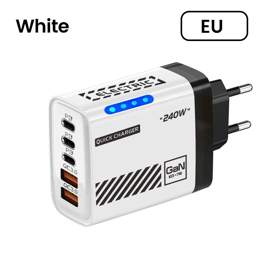 240 Вт 5-в-1 GaN USB C Зарядное устройство Быстрая зарядка EU/US Штекер Настенное зарядное устройство Для iPhone Samsung Xiaomi Type C Зарядное устройство для телефона Адаптер питания