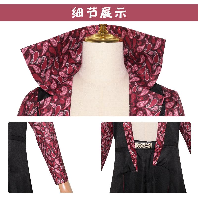 Игровые фильмы Дракуле Михок Косплей Костюм Стойка Черная печать Длинные рукава Пальто Тренч Униформа Полный комплект Мужской костюм