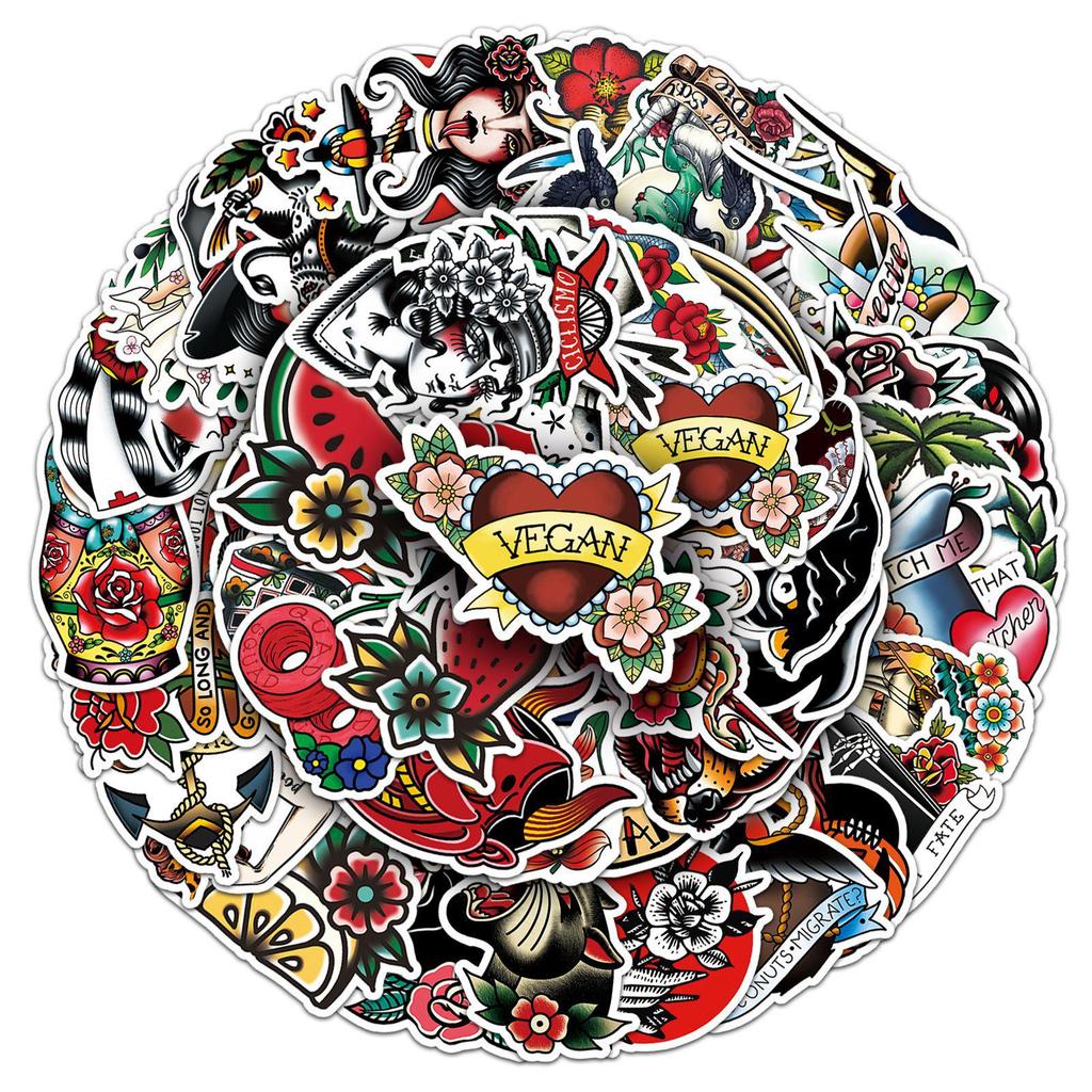 50 Waterproof Tattoo Pattern Stickers for DIY Journals & Water Bottles
