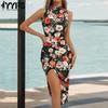 Женская мода лето весна цветочный узор принт без рукавов с высокой талией коктейльные и вечерние платья