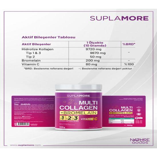 Коллаген Мульти Коллаген и Бромелайн Тип 1 Тип 2 Тип 3 Гидролизованный коллагеновый порошок 300гр.