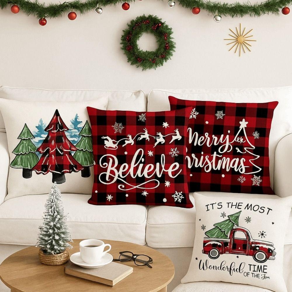 New 45×45cm Christmas Throw Pillow Cover Linen Removable Pillow Cover Soft Christmas Tree Pillowcase Home Decoration