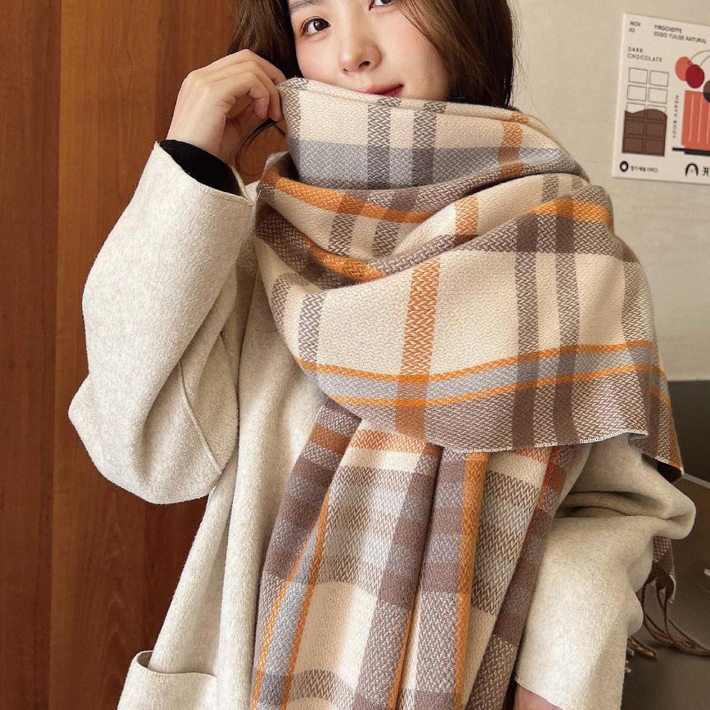 Женские зимние теплые осенние шарфы-накидки Женские пледы Клетчатые шарфы Толстые большие шали