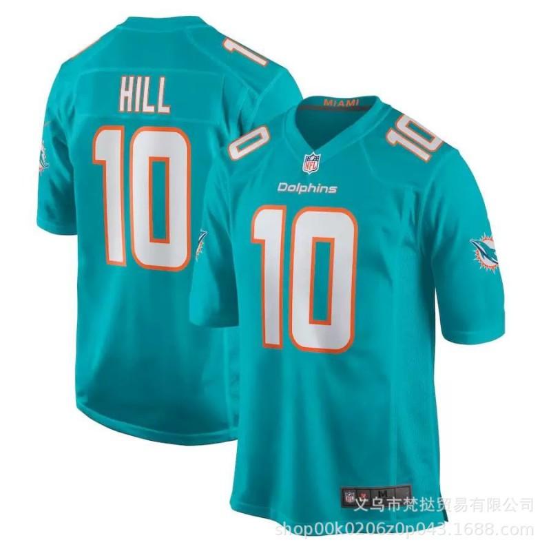 Футбольная форма Miami Dolphins NFL 10 Хилл 17 Уоддл 1 13 Бело-синяя с коротким рукавом Хлопок V-образный вырез Спортивная одежда Мужская Женская