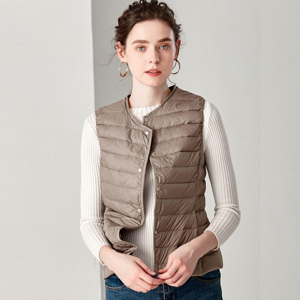 Fall Winter Women Crew Neck Sleeveless Single Breasted Lightweight Short White Duck Down Jacket