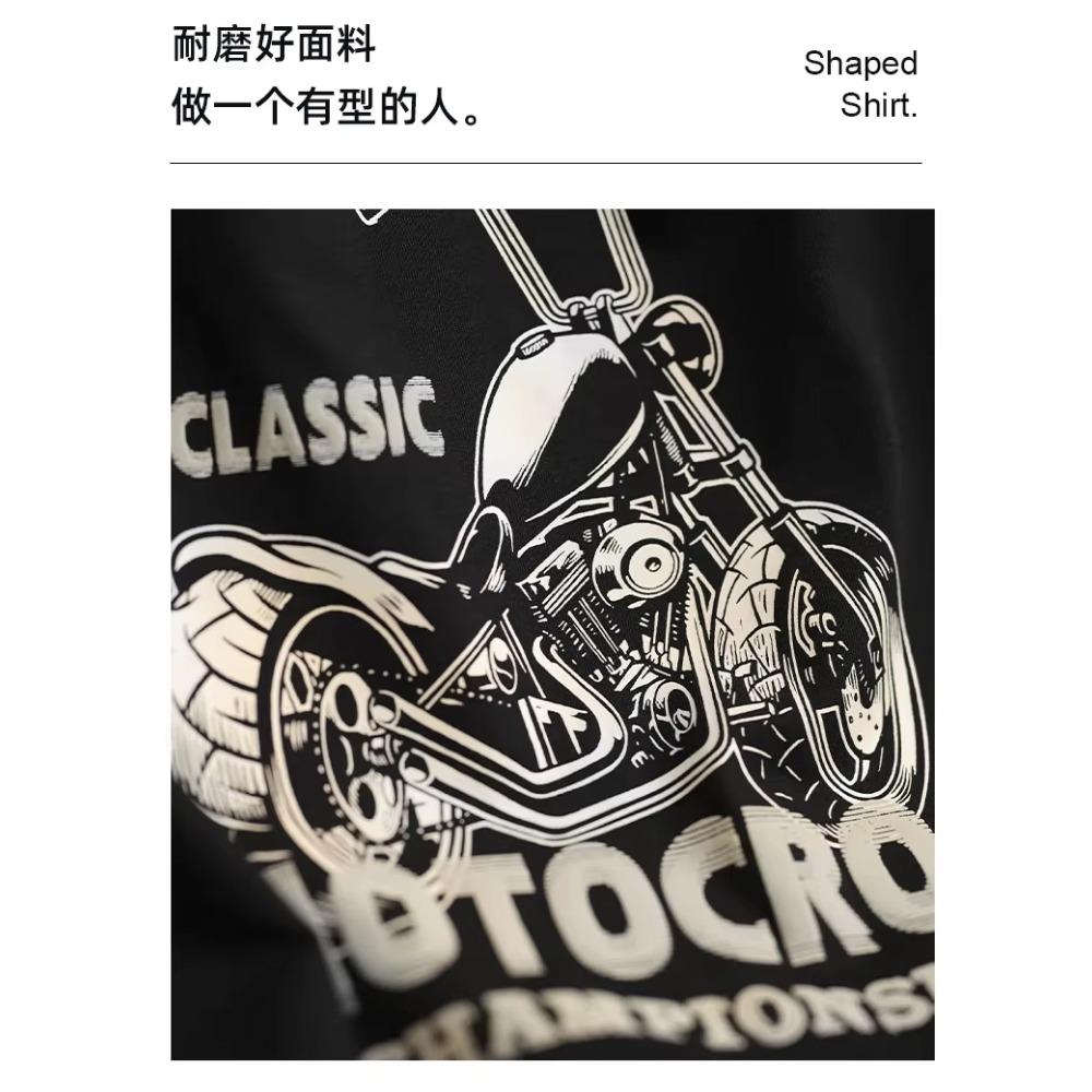 Summer Fashion Heavyweight Retro Men's Motorcycle 100% Cotton Printed Round Neck High Quality Leisure Fitness Street T-shirt