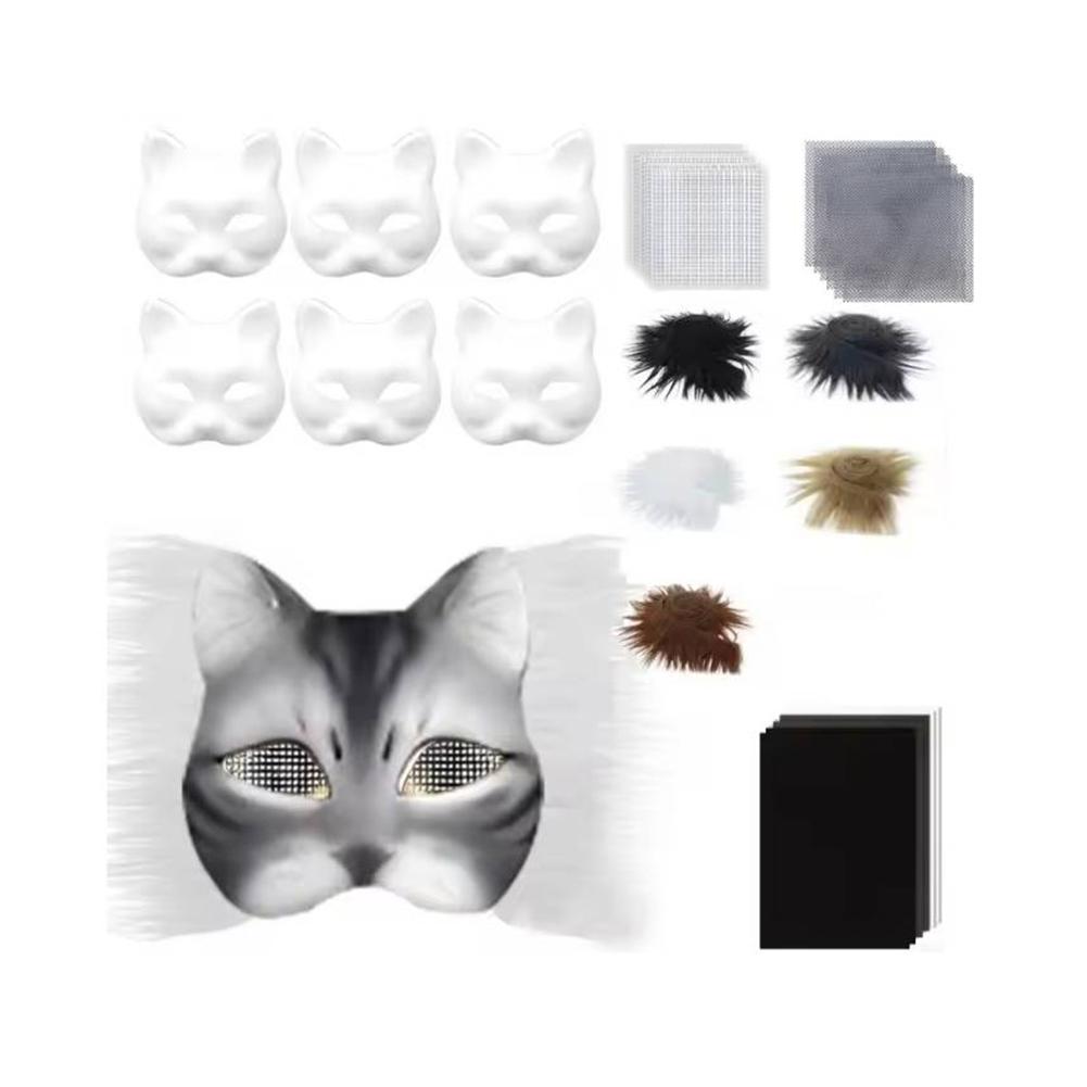 DIY Therian Mask Kit with Felt Fabric Sheet Plush Faux Fur Eye Mesh Blank Cat Mask Blank Animal Dress Up Mask for Boys Girls
