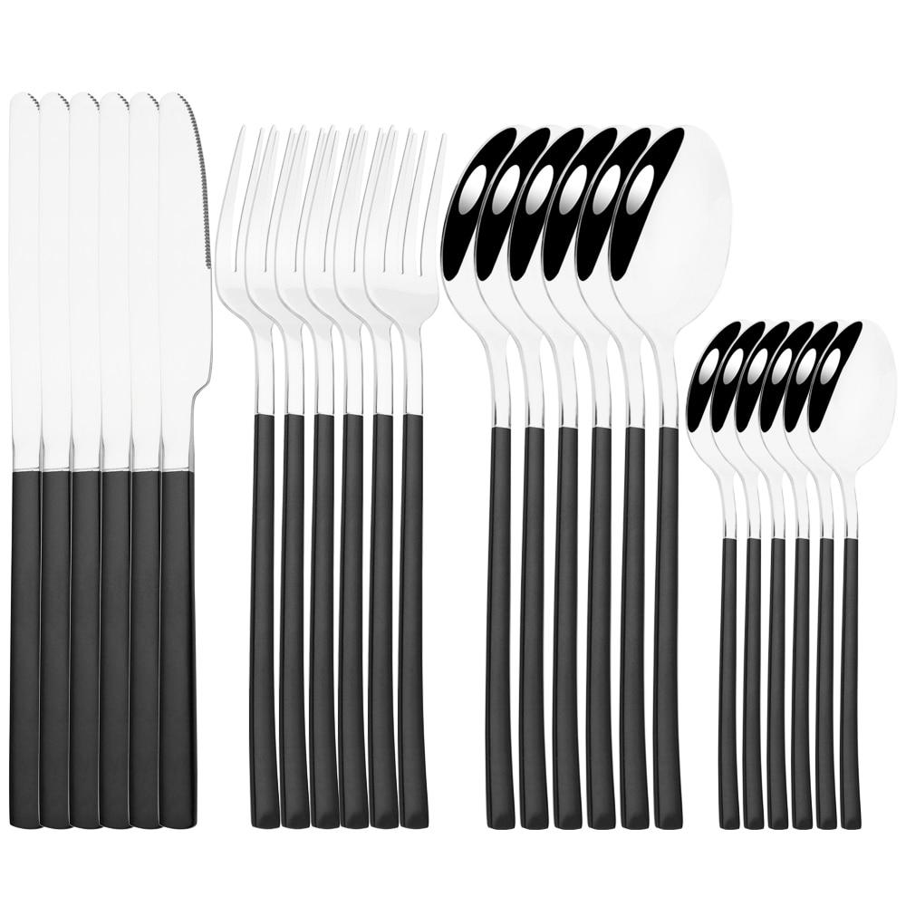 Золотая посуда, ложки, вилки, ножи, столовые приборы, 24 предмета, набор столовой посуды из нержавеющей стали, зеркальная полировка, кухонный набор столового серебра