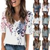 Женские футболки с V-образным вырезом, топы с половиной рукавов, повседневные летние футболки с принтом, футболка, блузка