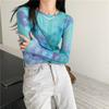 Sun Protection Garment Inner Long-Sleeve Tie-Dye T-shirt Women's Summer Mesh Undershirt Thin Ice Silk Top Cover-Up